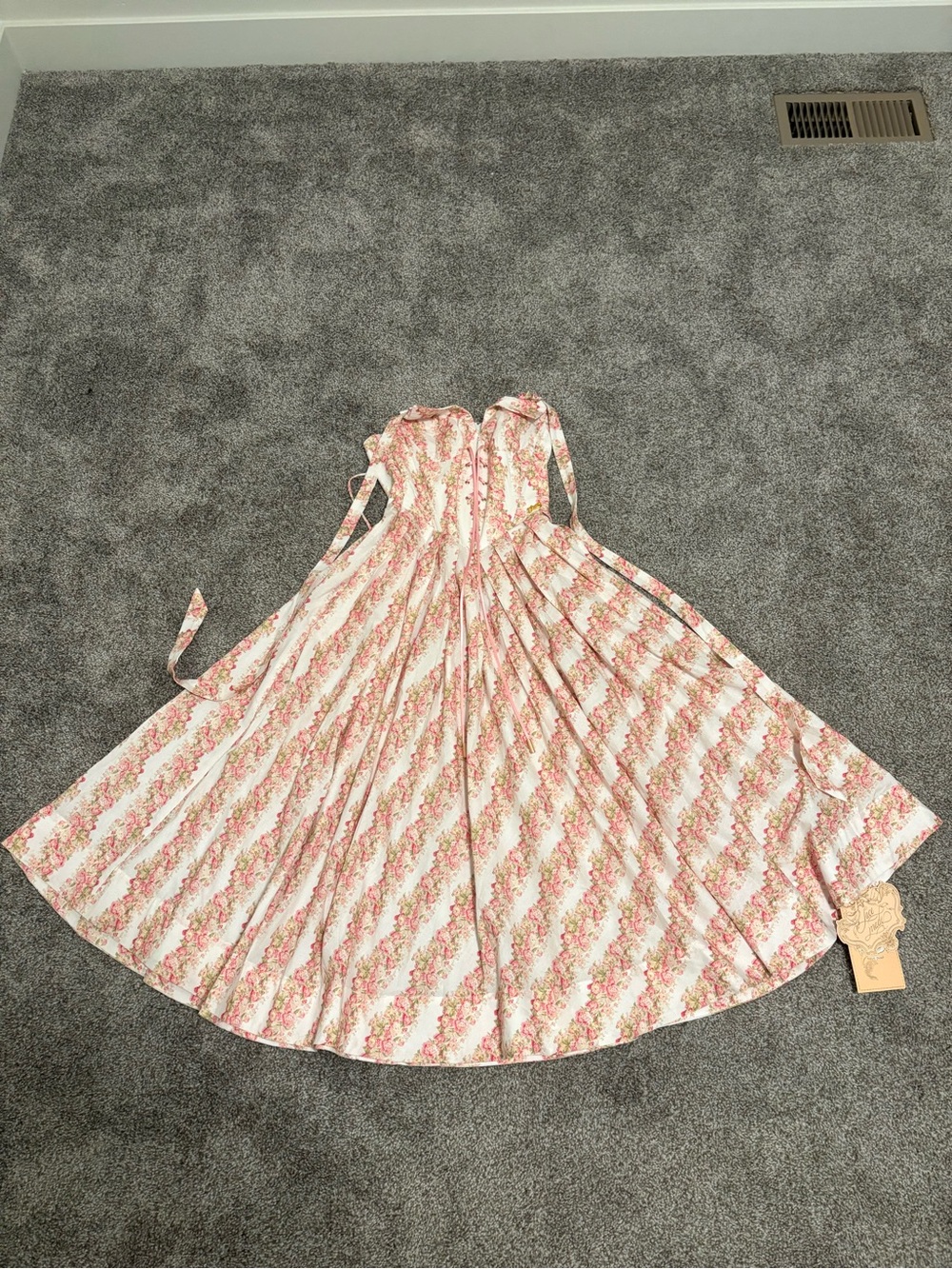 NWT LaceMade Floral Corset Long Dress XS 100% Cotton Chiffon Pink Green White